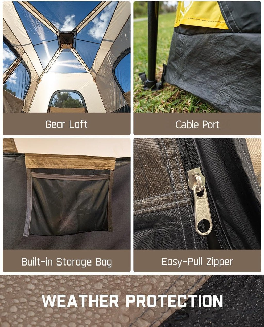 Tente de camping portable pour 4/6/8/10 personnes avec cabine instantanée et résistante à la pluie et au vent