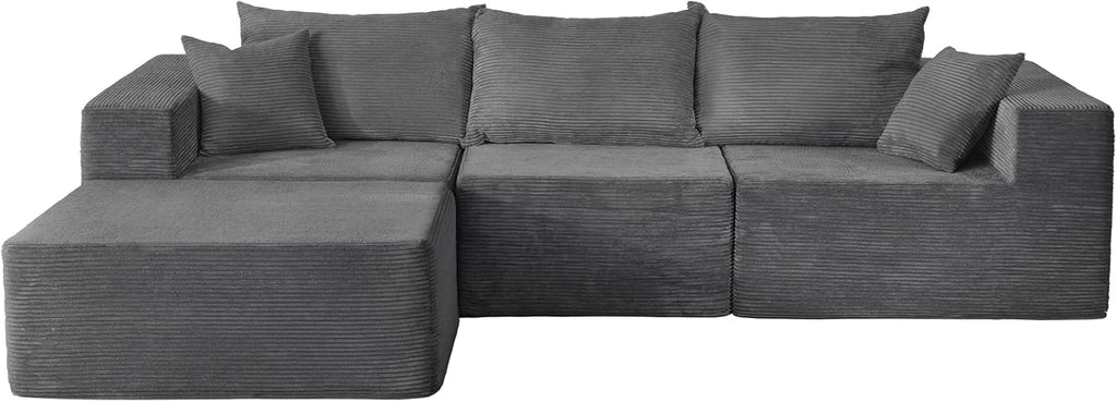 Cloud sofa with L-shaped lounge chair, modern modular sofa with deep seats