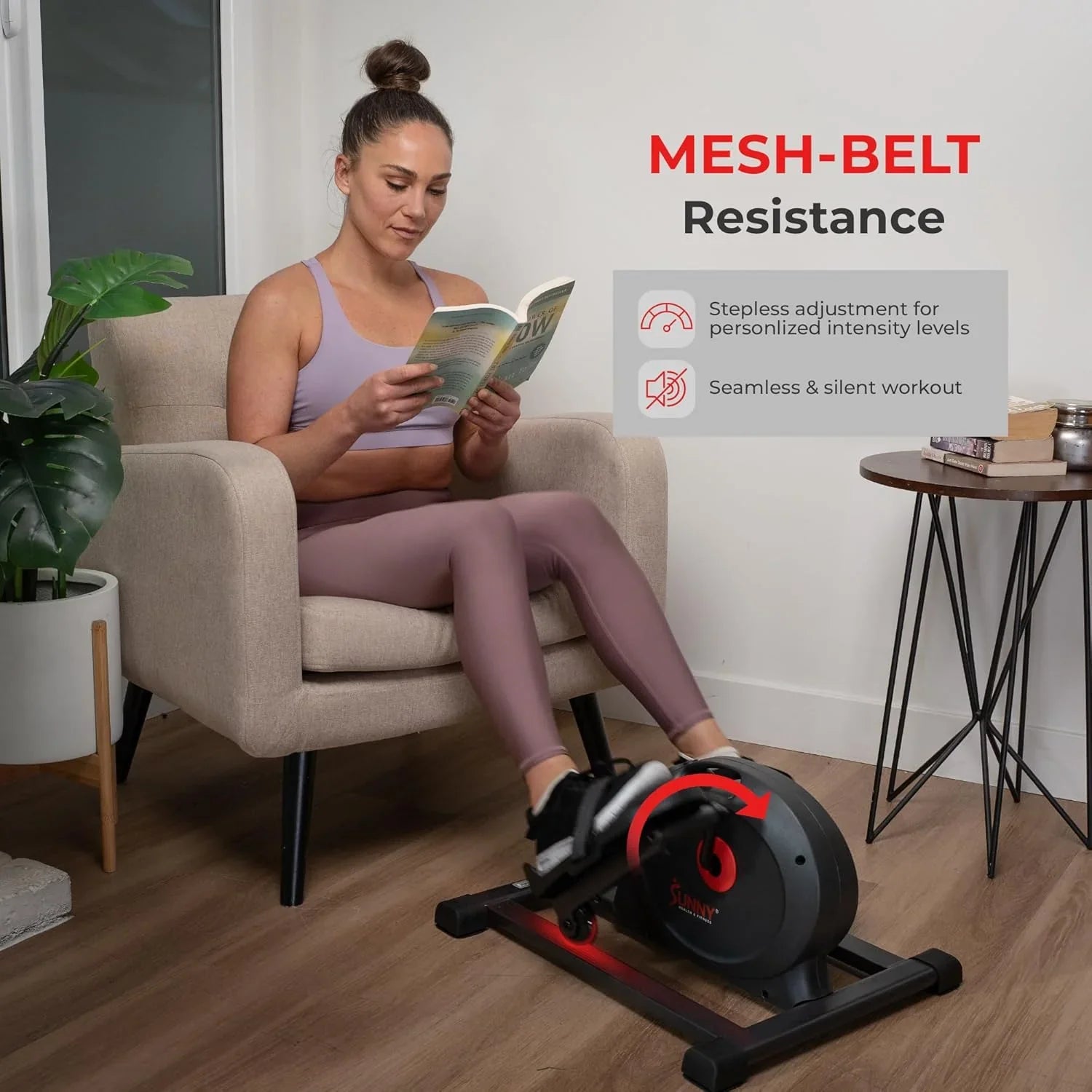 Mini-appareil elliptique intelligent Sunny Health & Fitness, pédalier d'intérieur sous le bureau pour l'activité et l'entraînement cardio des seniors