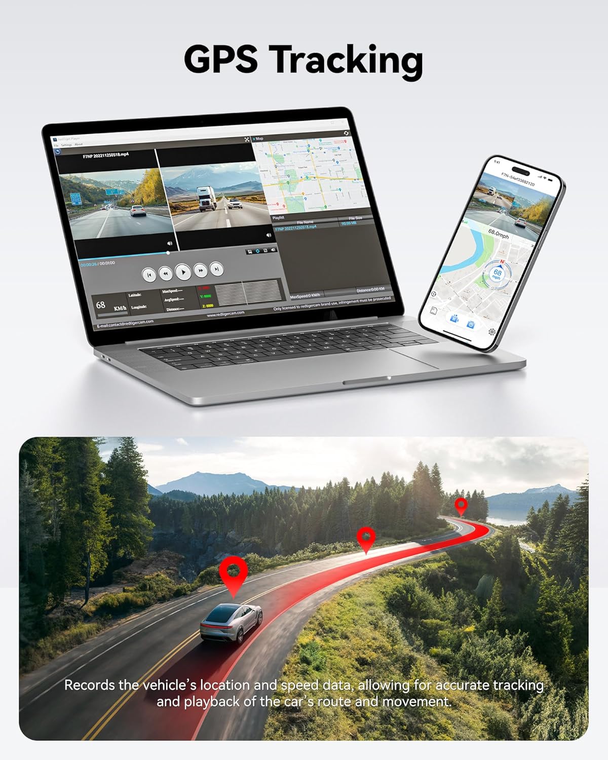 Dashcam voor/achter, Full HD 4K/2.5K voor in de auto, inclusief 32GB geheugenkaart, ingebouwde wifi/gps, 3,16-inch IPS-scherm, nachtzicht, 170° groothoek, WDR, 24/7 parkeermodus (F7NP) 