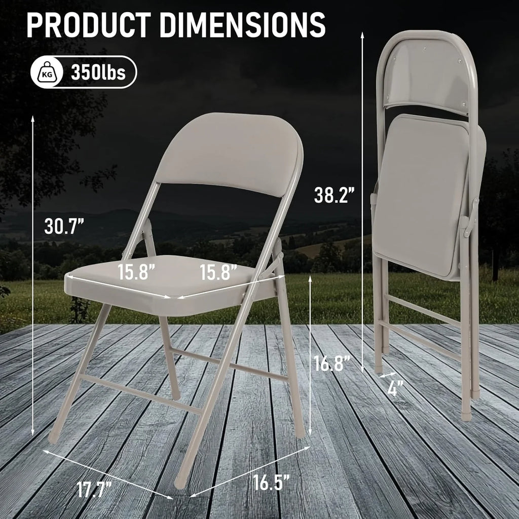 Lot de 6 chaises pliantes noires avec chaises en cuir pour événements intérieurs et extérieurs, chaises rembourrées pour bureau, mariage, fête