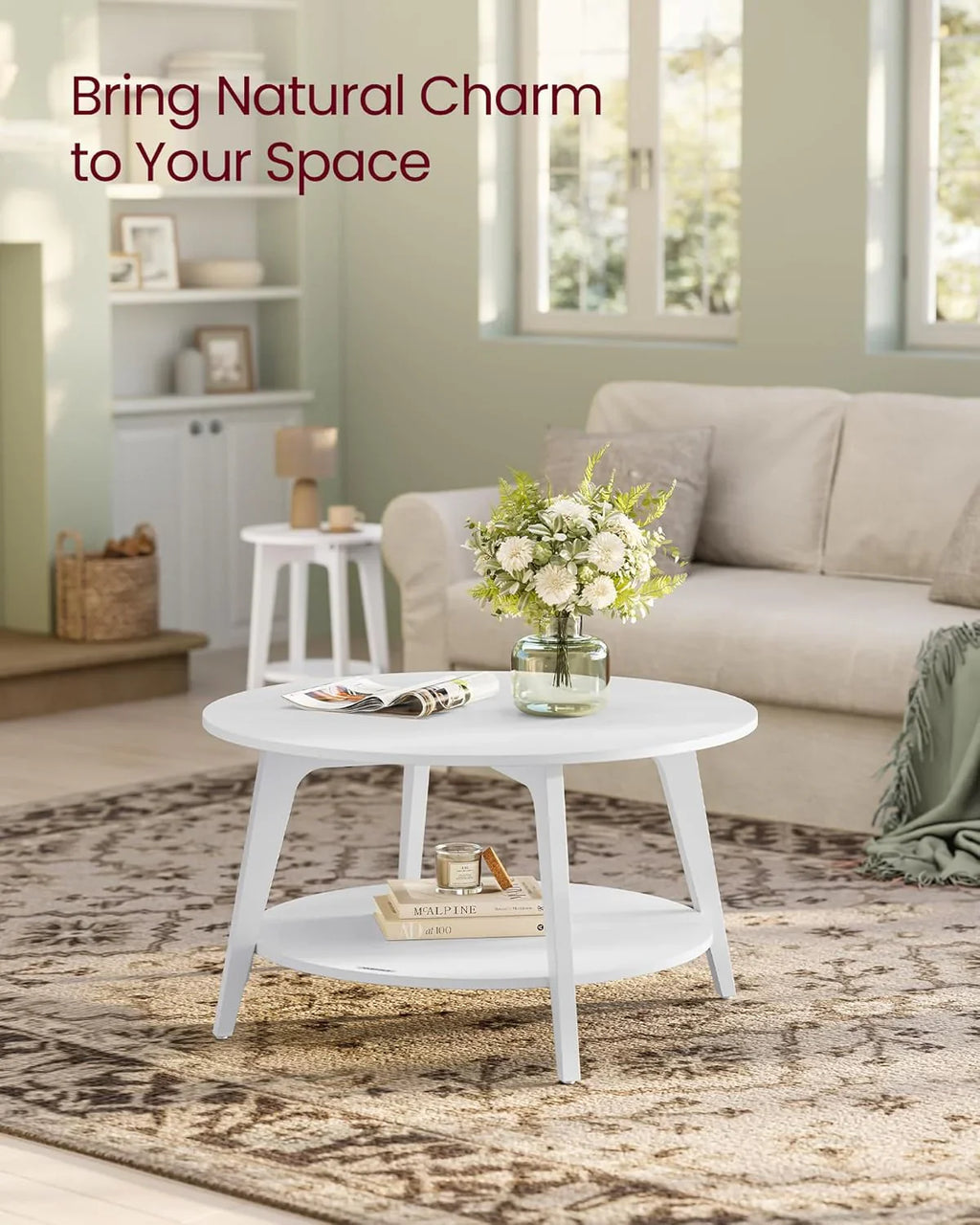 Table basse ronde VASAGLE, table basse double couche avec rangement