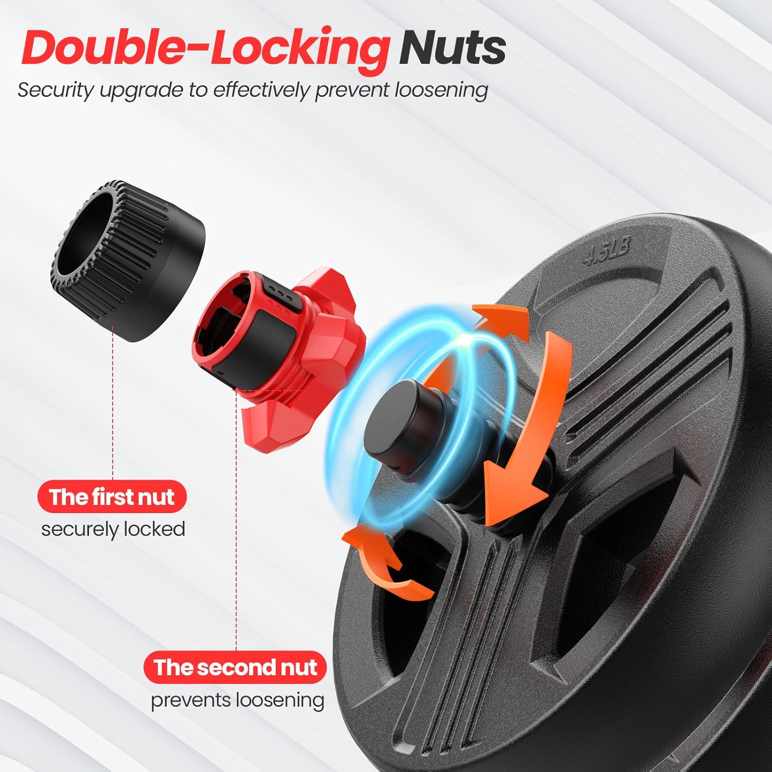 Kit d'haltères réglables avec écrous améliorés Barre, support de pompes, support de pompes