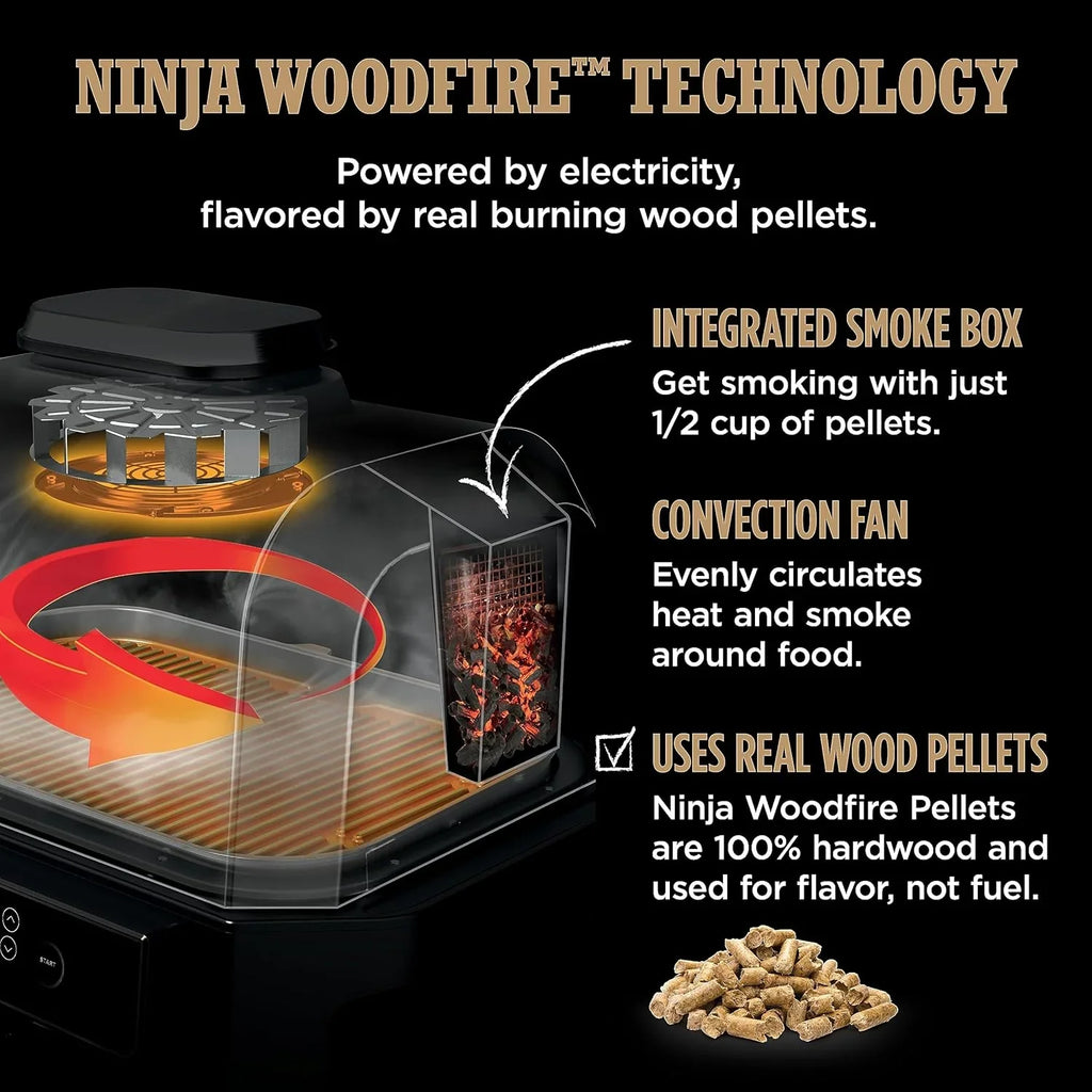 Ninja Woodfire Pro XL Barbecue et fumoir d'extérieur, thermomètre, gril principal 4 en 1