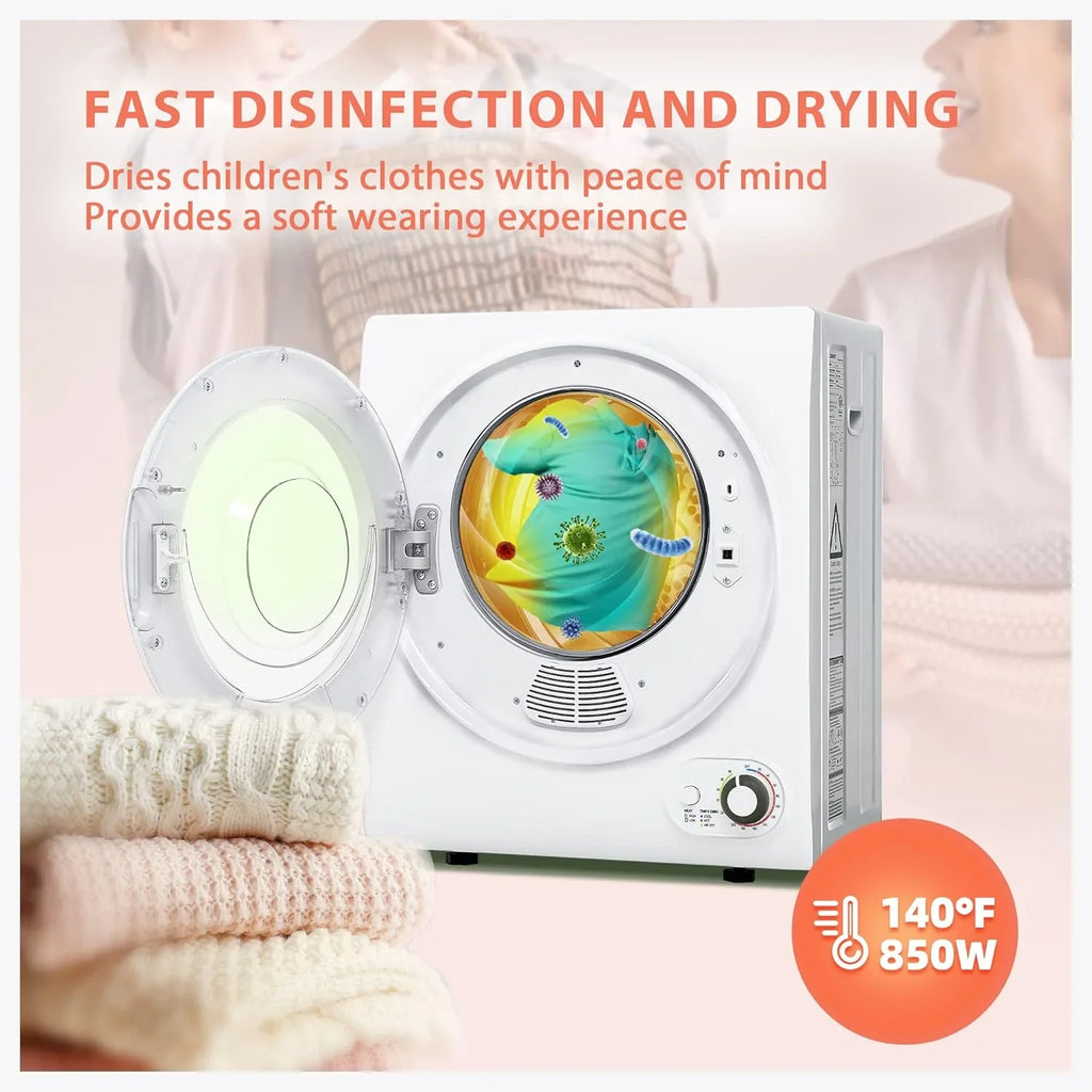 Sèche-linge compact, 3,5 pieds cubes, chargement frontal, acier inoxydable, avec tuyau d'évacuation, 1500 watts, panneau de commande LCD, sèche-linge portable à quatre fonctions