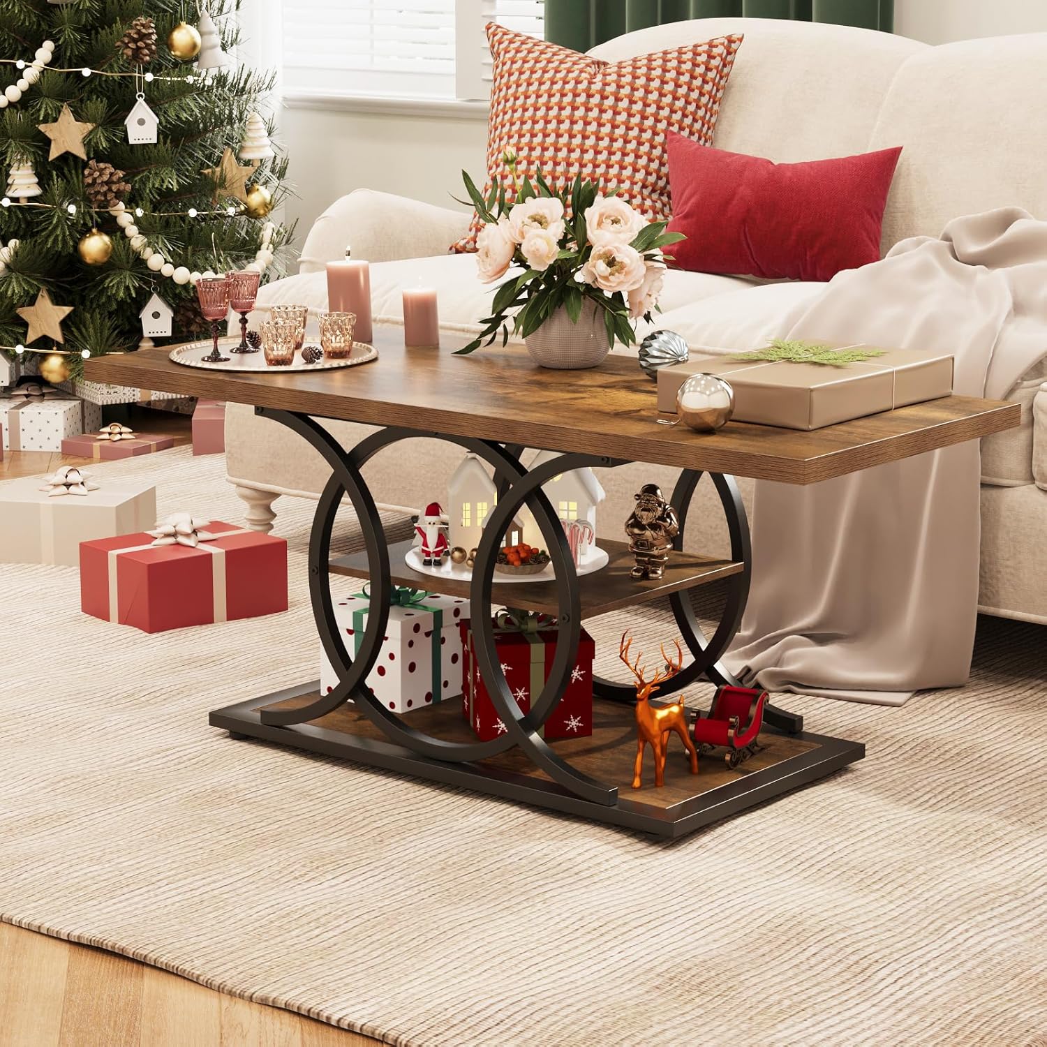 Table basse de style campagnard avec rangement GiftGo, style industriel