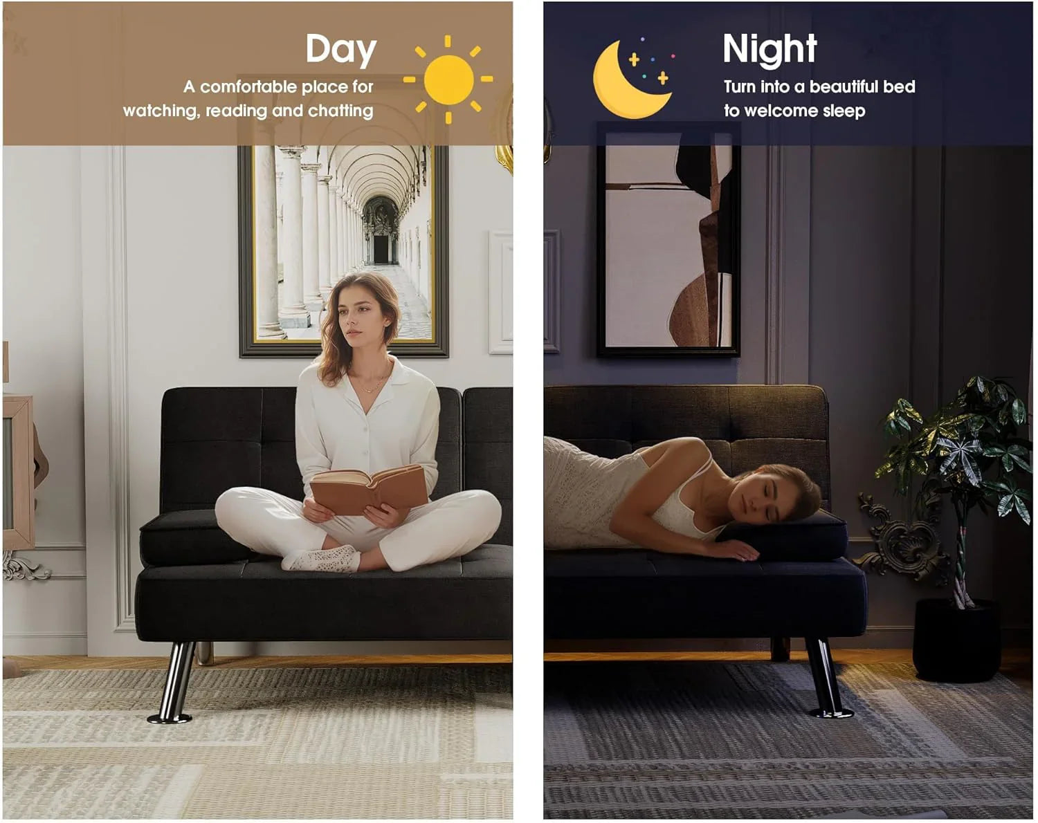 Canapé-lit futon Flamaker Ensemble futon pliant moderne Chaise longue convertible