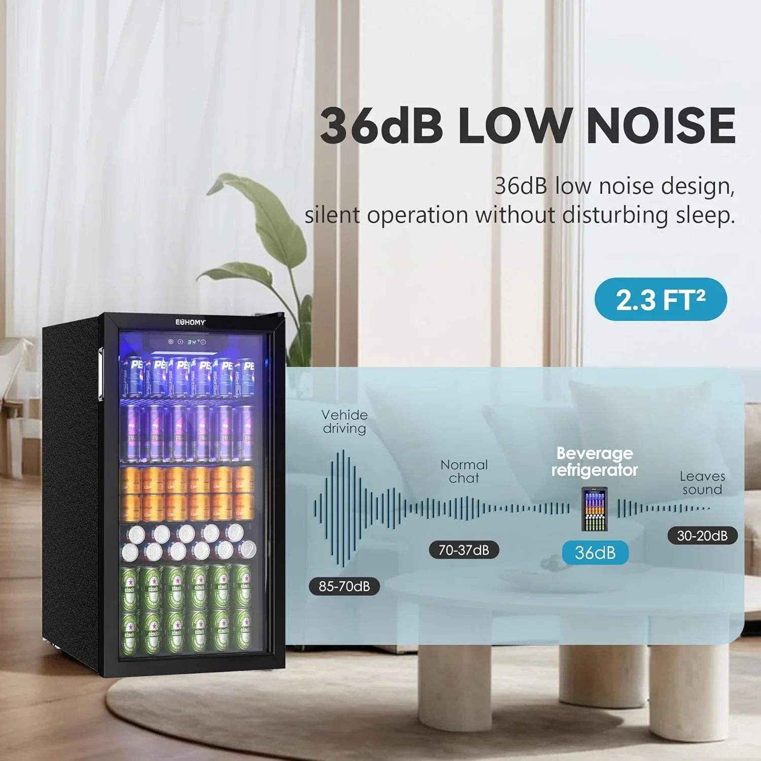 Réfrigérateur à boissons EUHOMY, mini-réfrigérateur 130 canettes avec porte vitrée pour soda, bière ou vin, refroidisseur de boissons pour la maison et le bureau