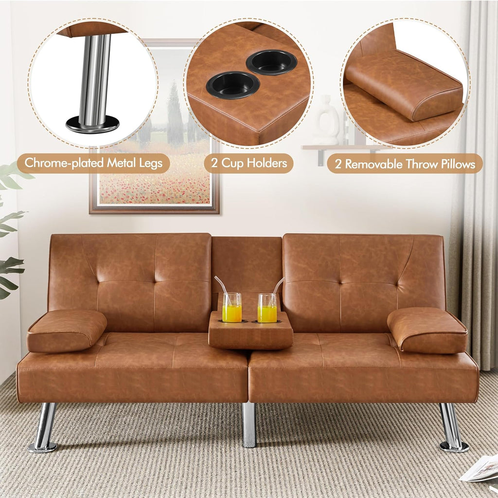 Canapé-lit convertible moderne en similicuir pour la maison, inclinable, double, pliable, pour invités