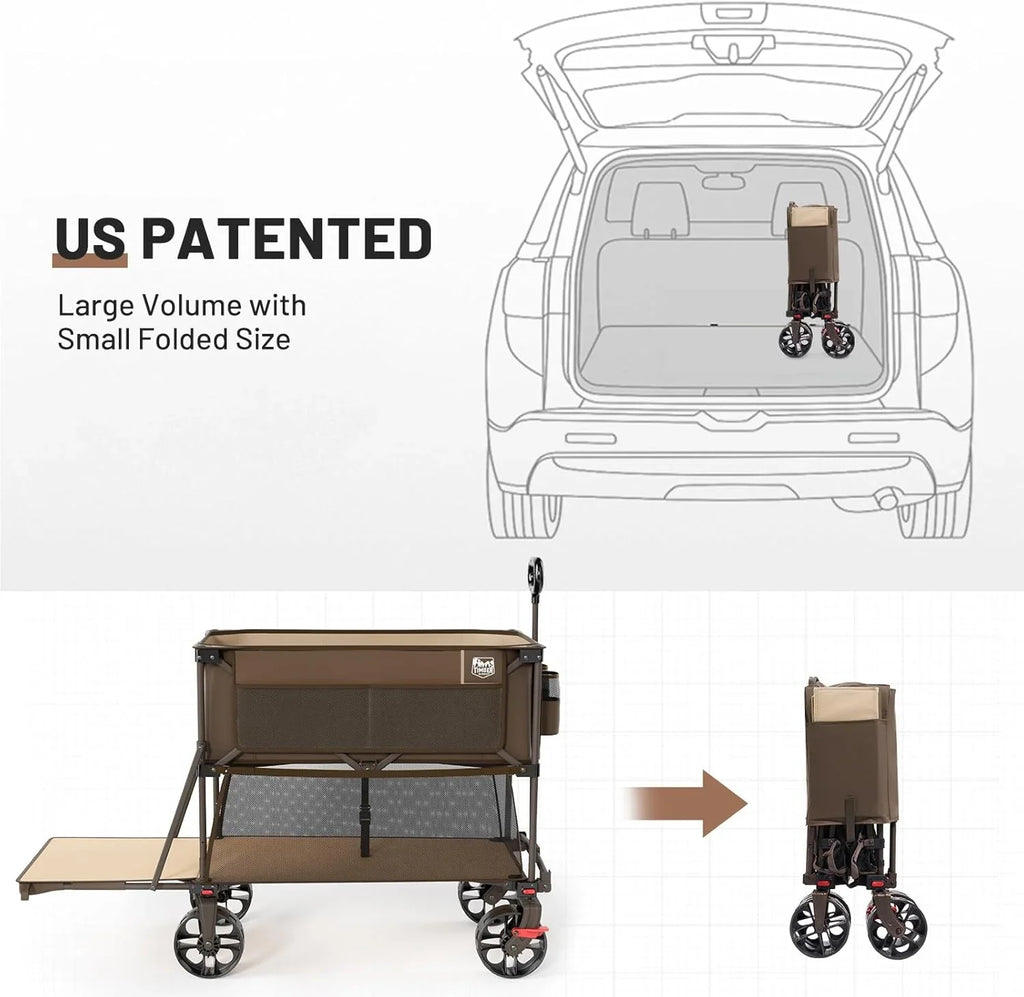 Chariot pliable à deux étages de grande capacité de 400 L avec freins, chariot extra-long de 54 pouces, chariot pliable robuste de 450 livres