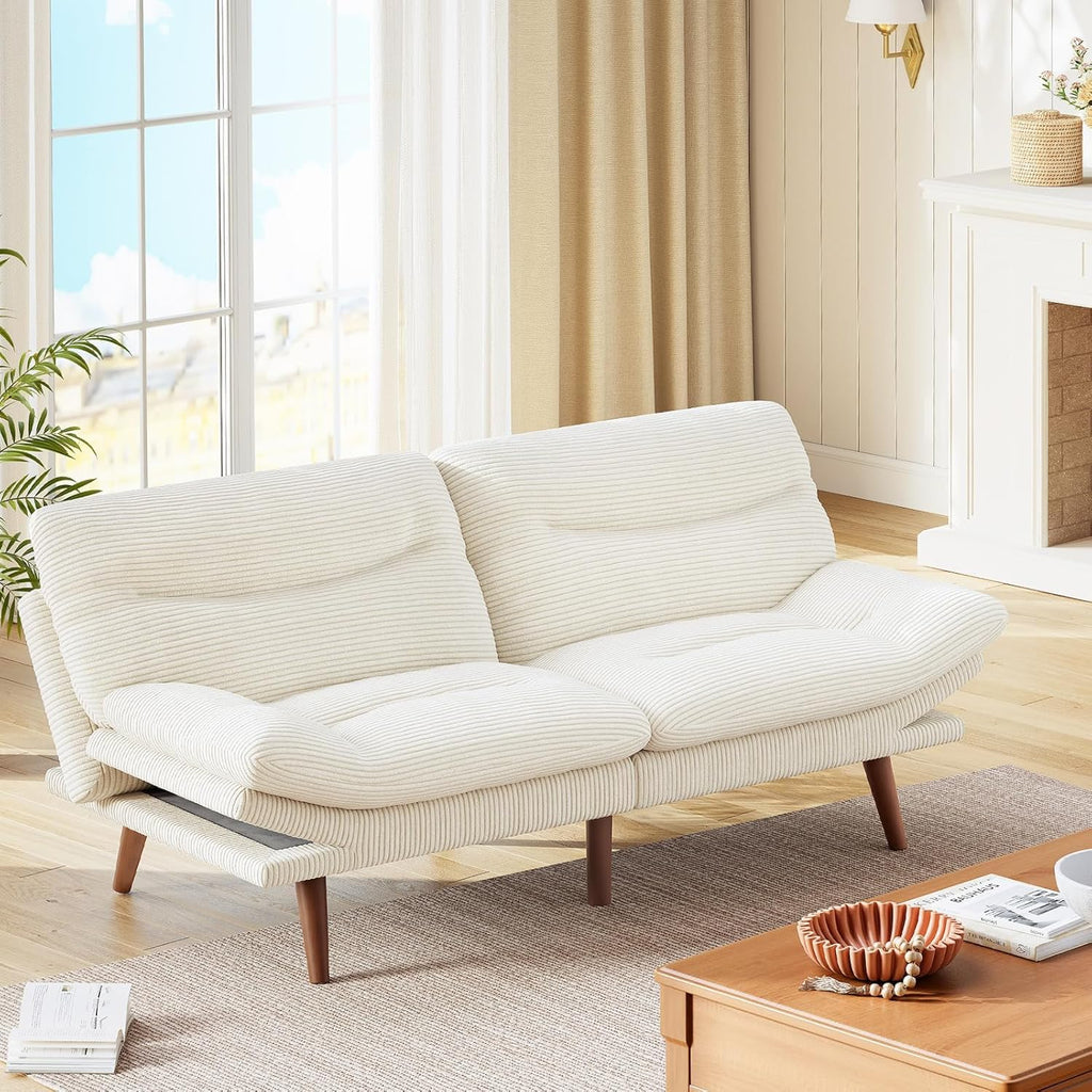 Canapé-lit futon, canapé futon avec dossier et accoudoirs réglables, convertible en petit canapé-lit causeuse en velours côtelé vert