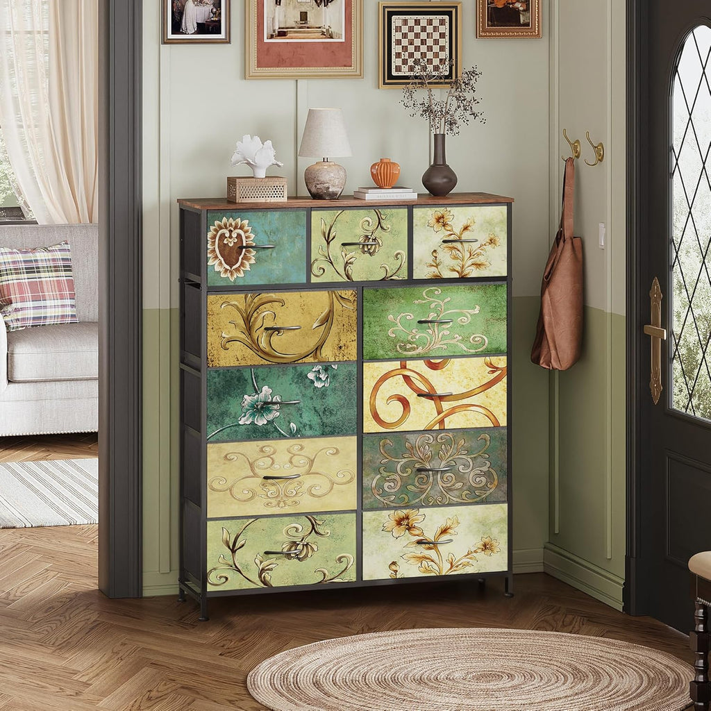 Unité de rangement avec 11 bacs en tissu, tiroirs de rangement avec cadre en acier, grande tour de rangement