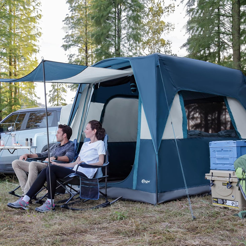 Tente de camping 2 en 1 Portal avec porche, imperméable et coupe-vent