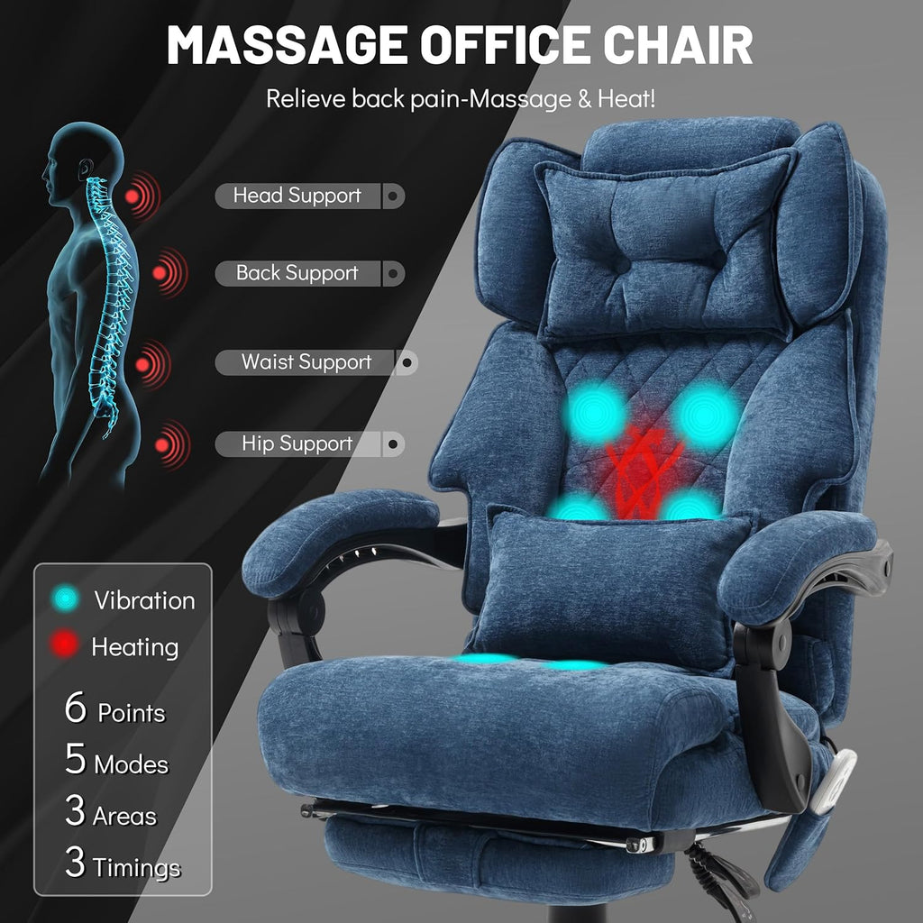Chaise de bureau de massage avec repose-pieds, grande et haute chaise de bureau en cuir 500 lb