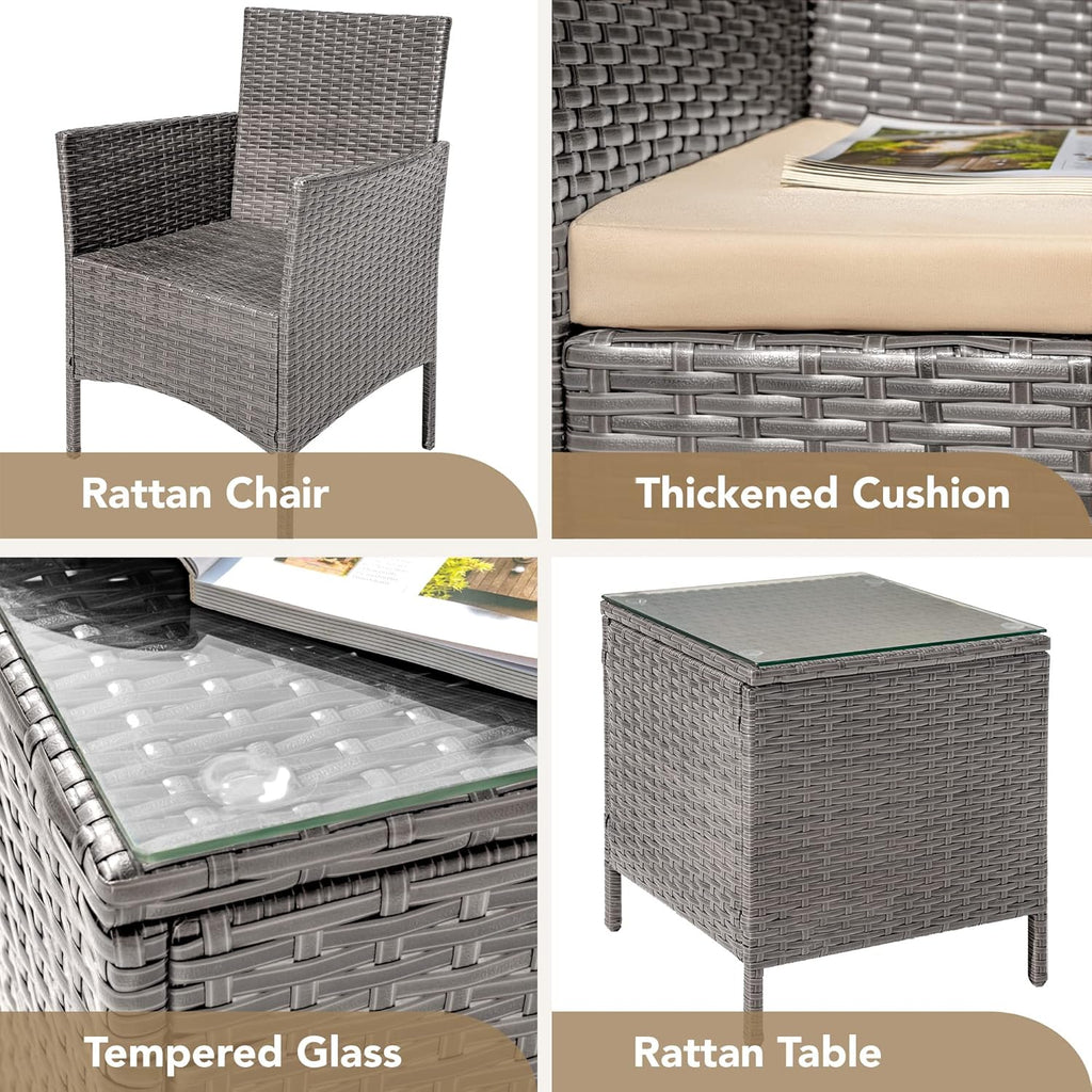 Ensemble de meubles de patio Devoko 3 pièces avec chaises en rotin synthétique