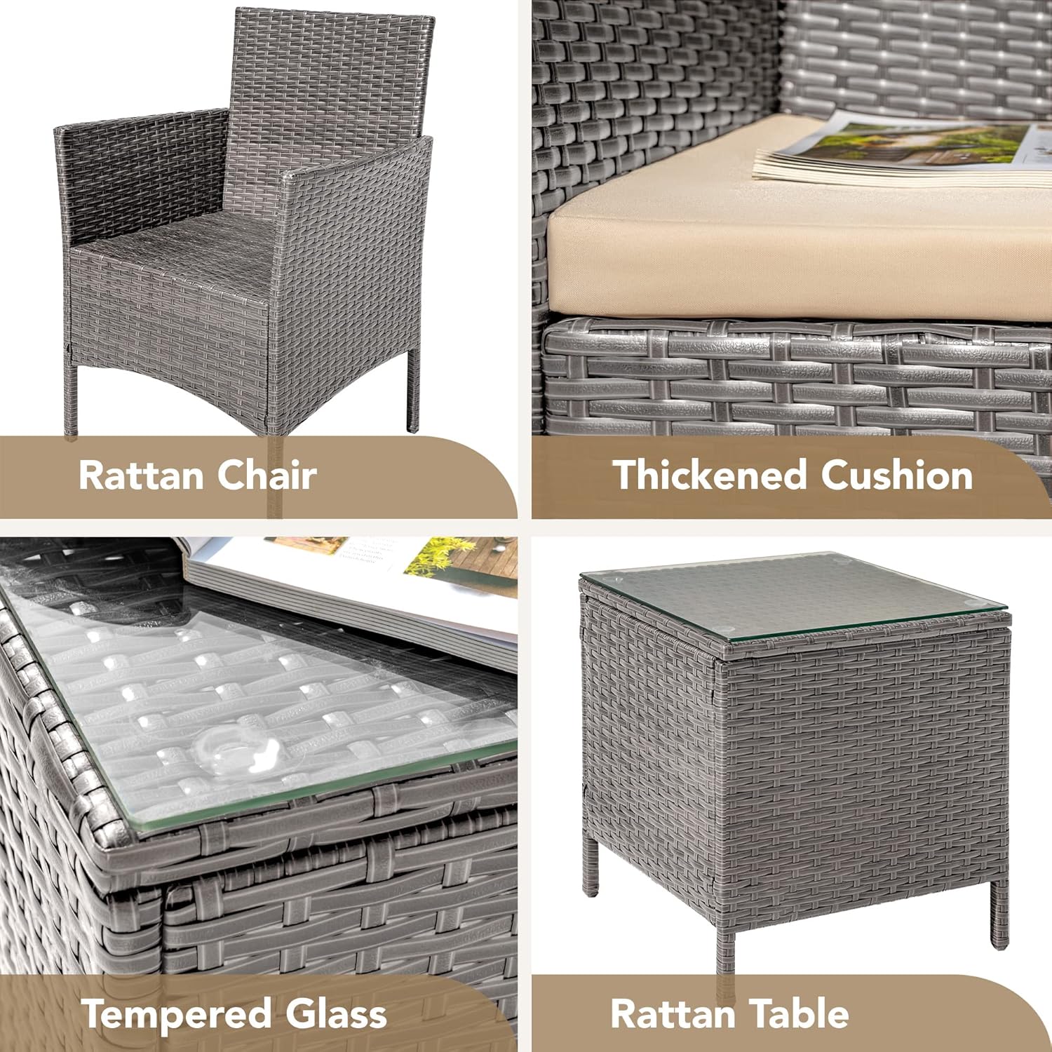 Ensemble de meubles de patio Devoko 3 pièces avec chaises en rotin synthétique