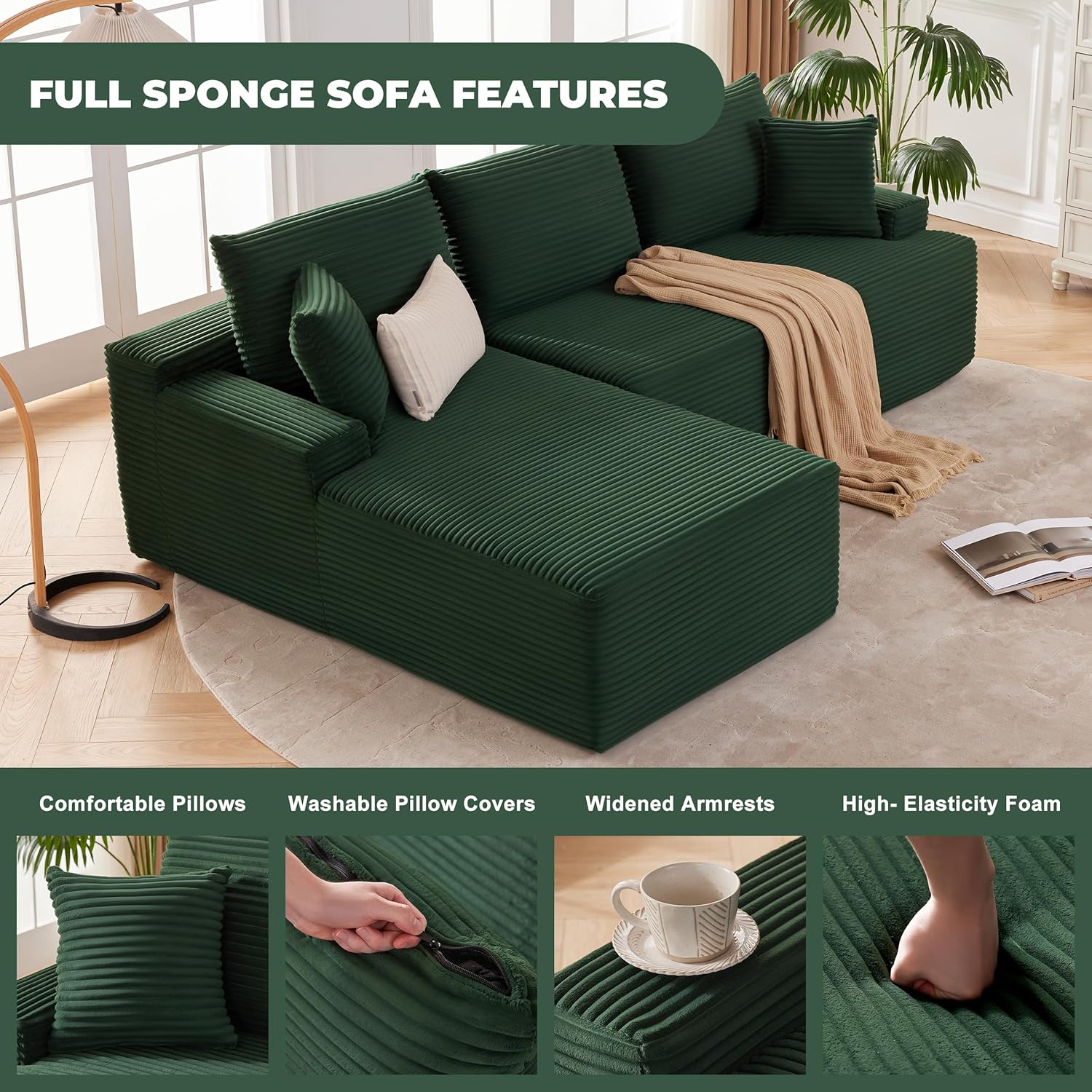 Canapé nuage de 110 pouces, canapé désossé dans le salon, canapé modulable avec sièges profonds