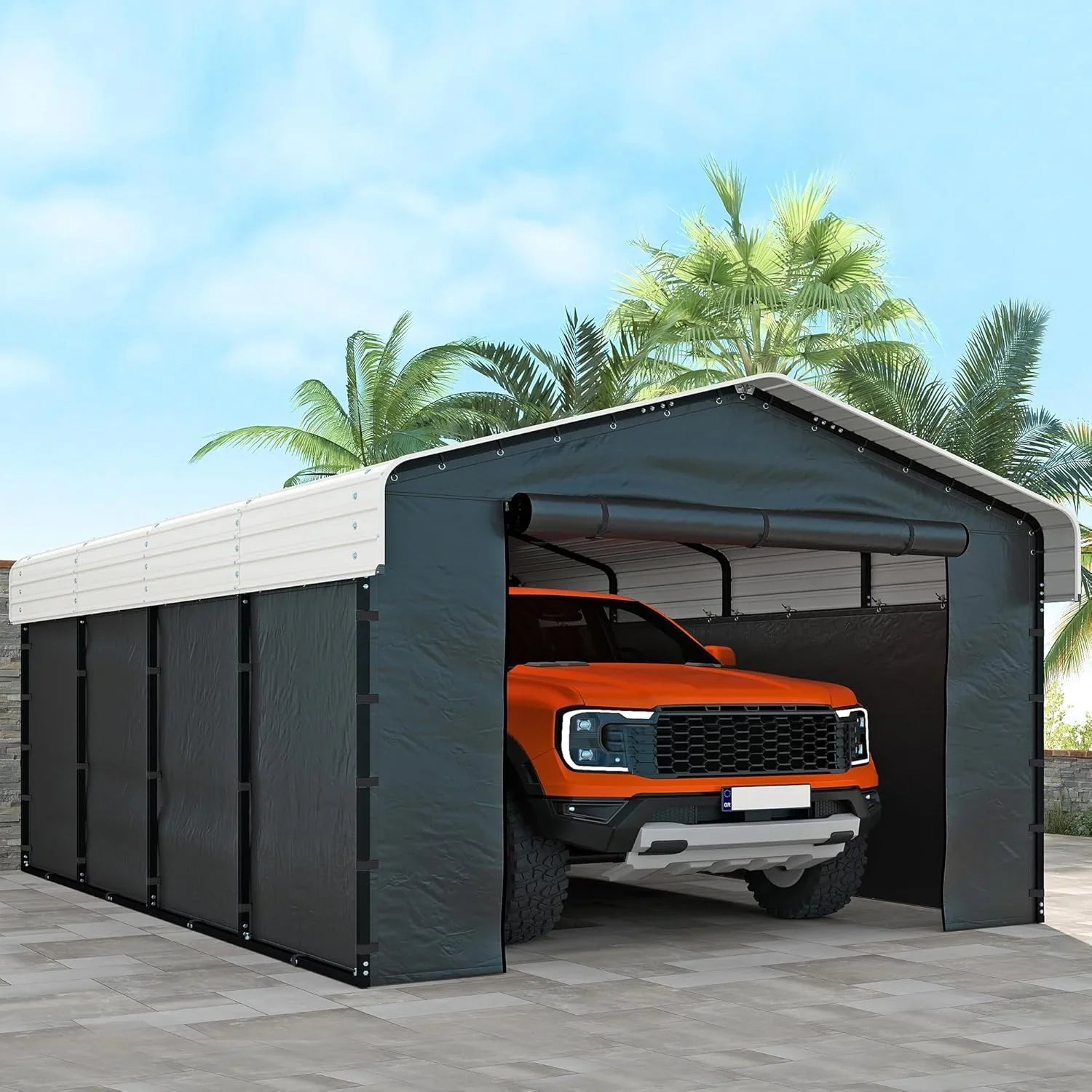 Abri d'auto en métal robuste de 10'x15', abri de garage extérieur avec cadre plus lourd