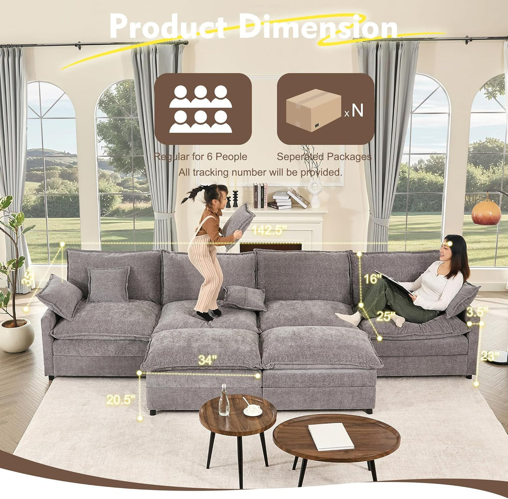 Canapé en U 108", canapé modulaire, canapé nuage trois places confortable