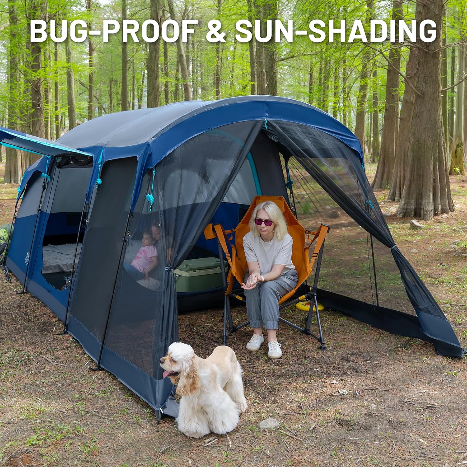 Tente de camping familiale TIMBER RIDGE pour 8 personnes avec moustiquaire, tente à double paroi imperméable et résistante aux intempéries Grande tente familiale