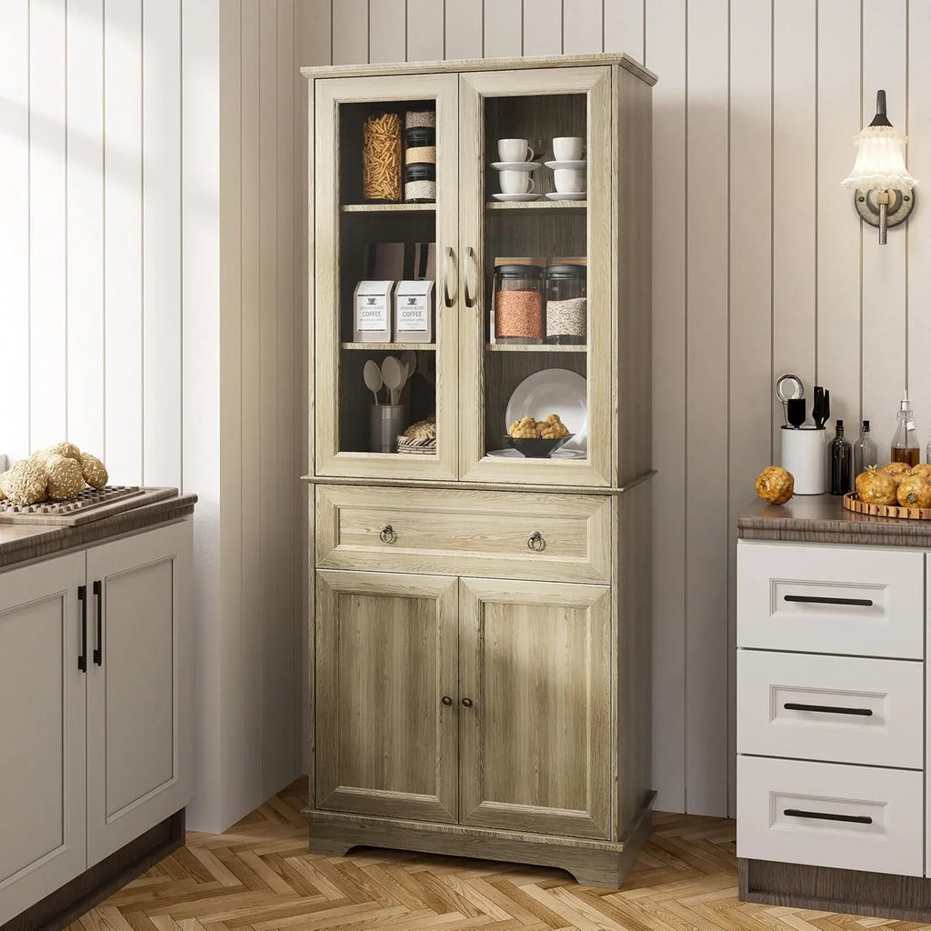 Armoire de garde-manger de 180 cm de haut avec portes vitrées