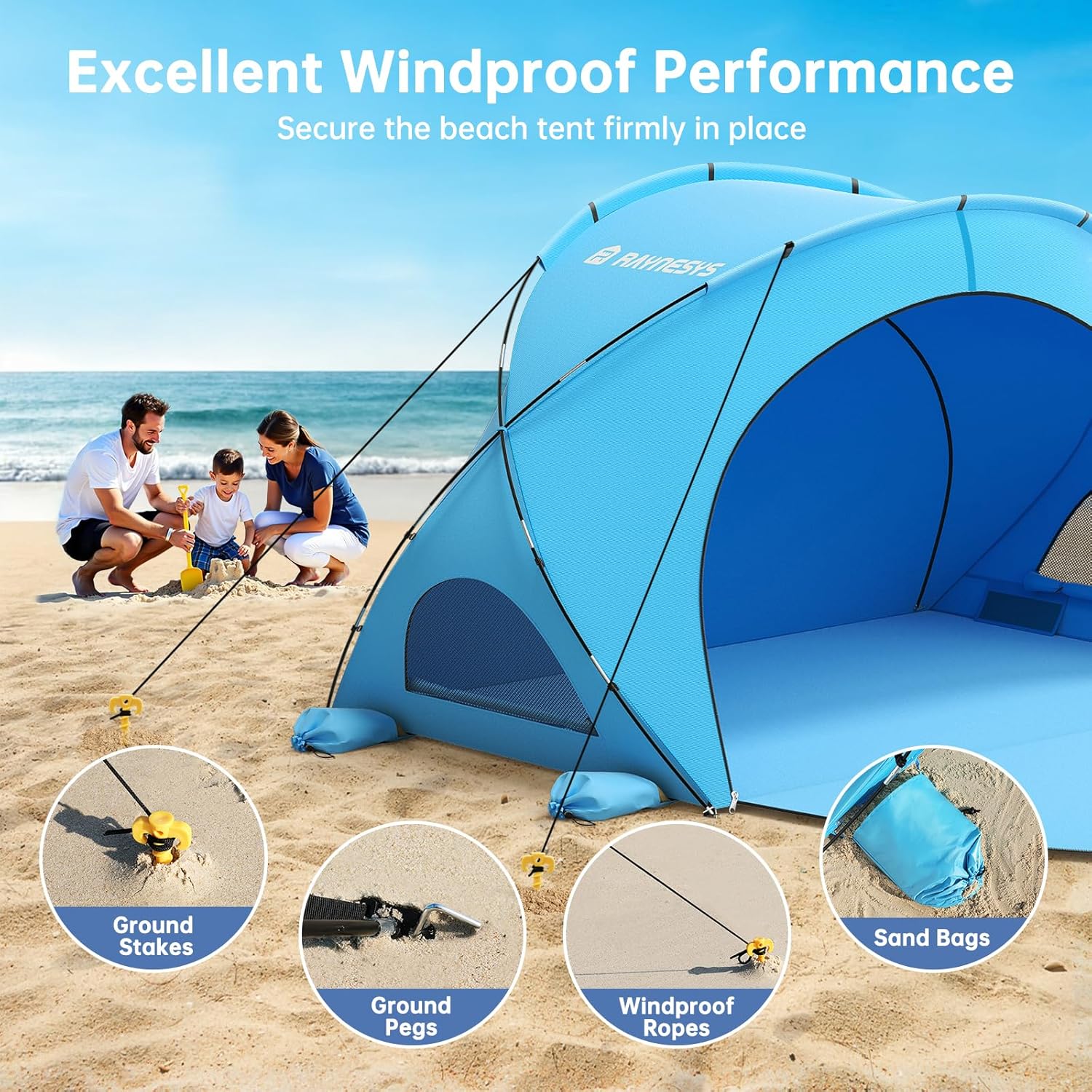 Parasol de plage, tente pare-soleil de plage avec protection UV UPF50+