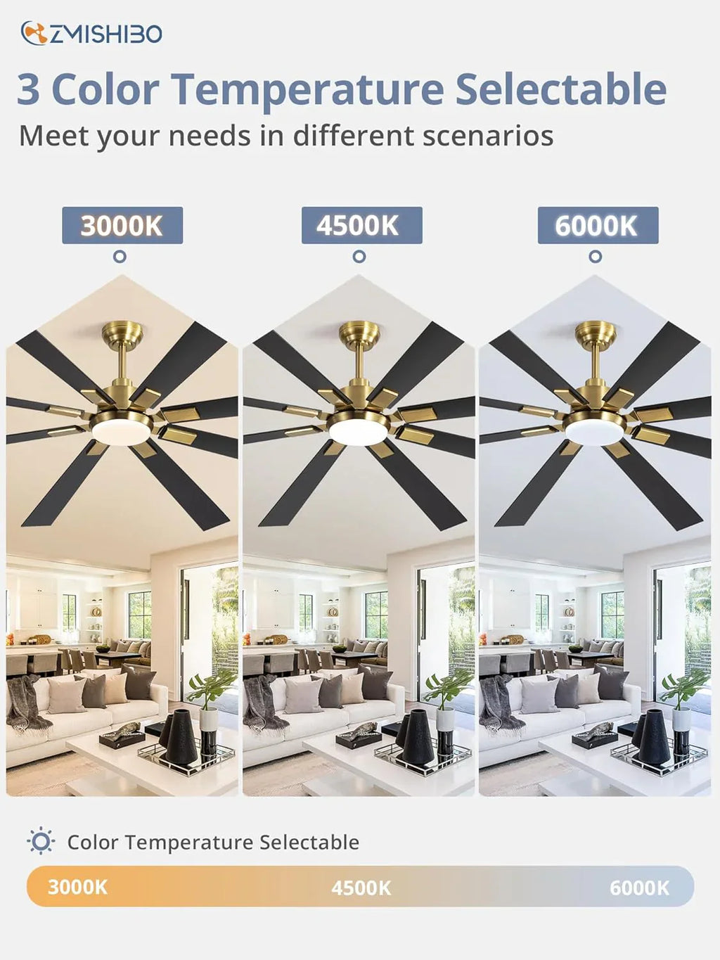 Grand ventilateur de plafond Zmishibo de 72 pouces avec éclairage et télécommande intérieur/extérieur