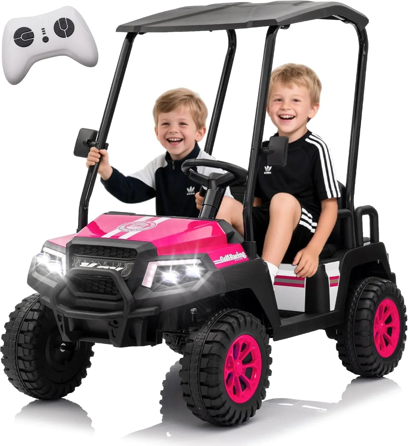 Voiturette de golf pour enfants 24 V 7 Ah avec télécommande, auvent amovible et suspension à ressorts aux 4 roues