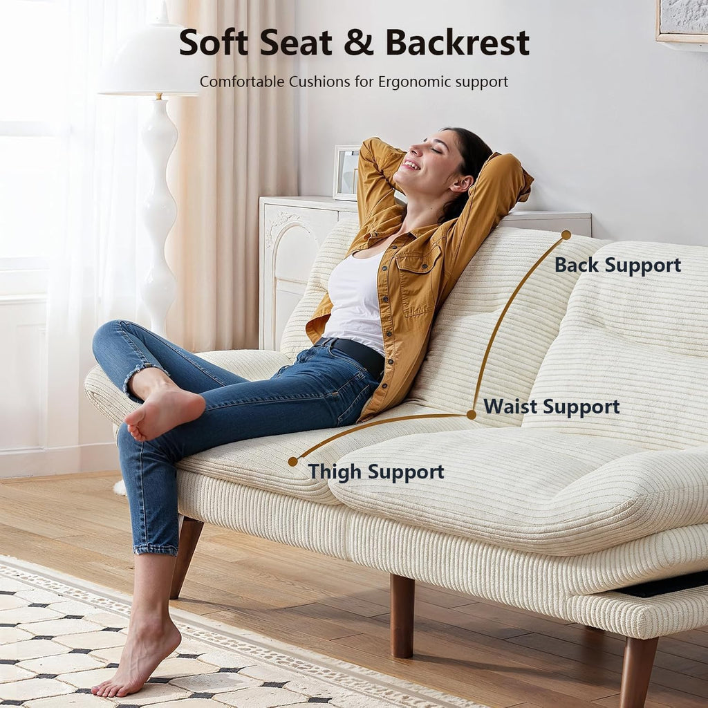 Canapé-lit futon convertible, canapé-lit futon inclinable en velours côtelé de 66 pouces pour petits espaces, salles de jeux ou bureaux