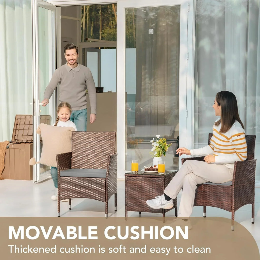 Ensemble de meubles de patio Devoko 3 pièces avec chaises en rotin synthétique