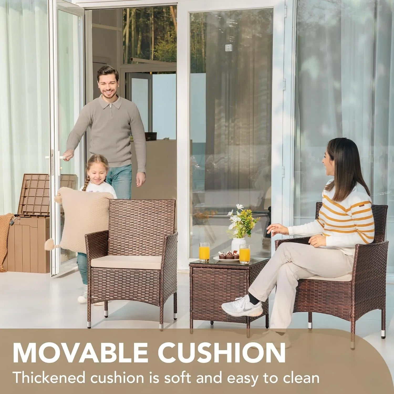 Ensemble de meubles de patio Devoko 3 pièces avec chaises en rotin synthétique