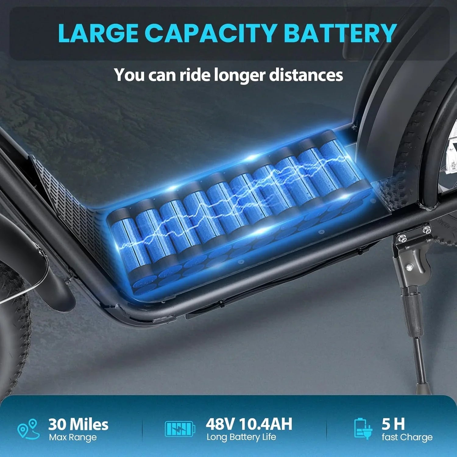 Trottinette électrique pliable Caroma Peak 800 W pour adulte avec pneus de 20 pouces de large, batterie 48 V, panier et siège réglable.