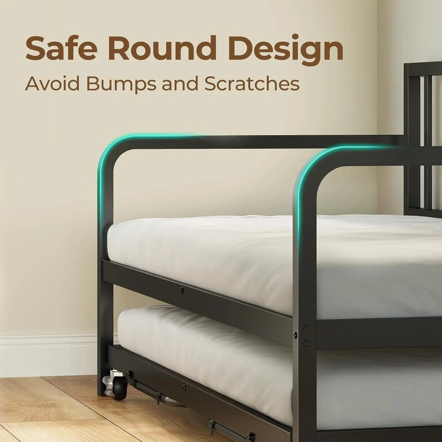 Lit de repos Rolanstar avec station de charge et éclairage LED, lit de repos double réglable en hauteur avec lit gigogne, cadre de canapé-lit en métal avec support à lattes en acier