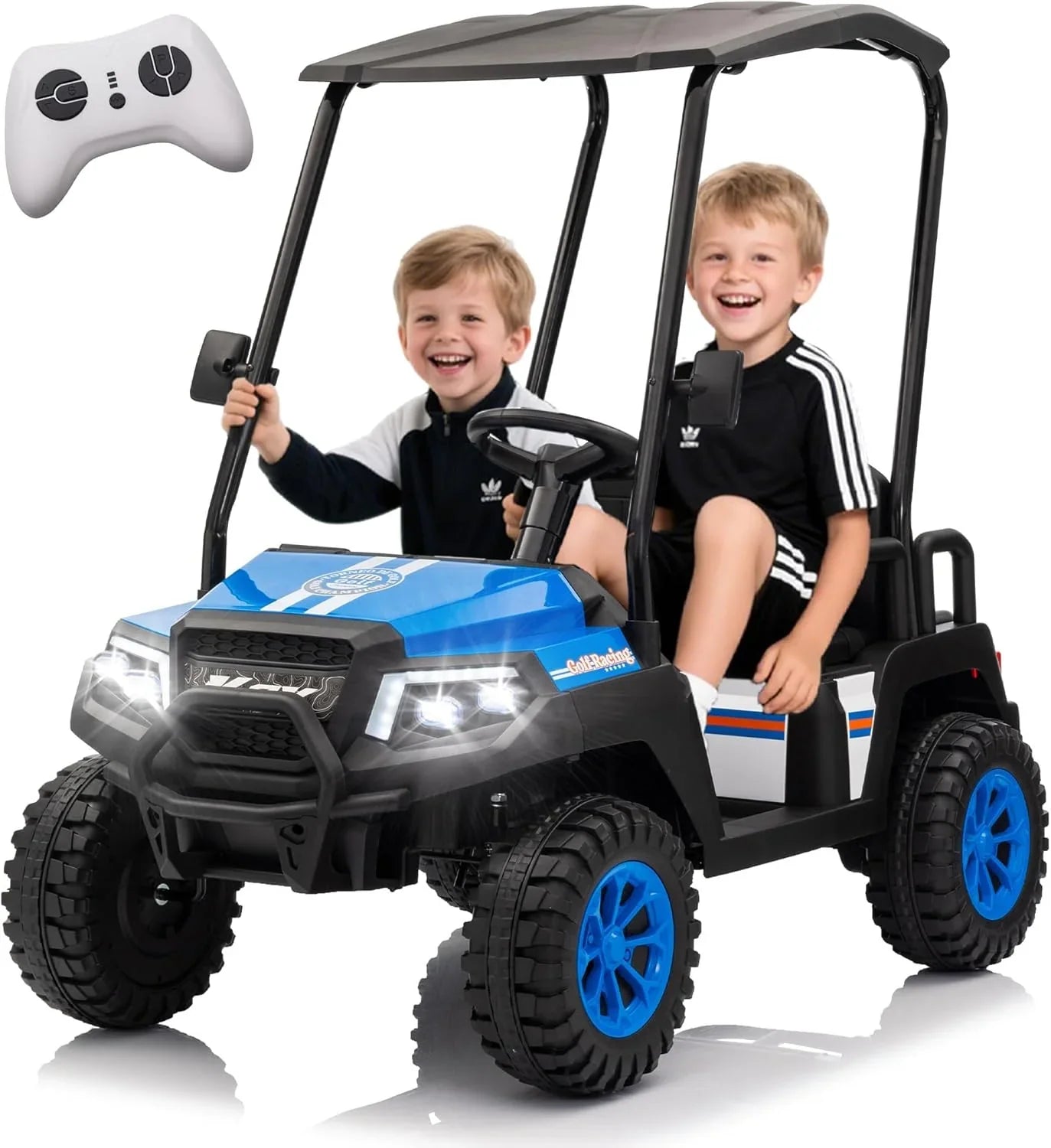 Voiturette de golf pour enfants 24 V 7 Ah avec télécommande, auvent amovible et suspension à ressorts aux 4 roues