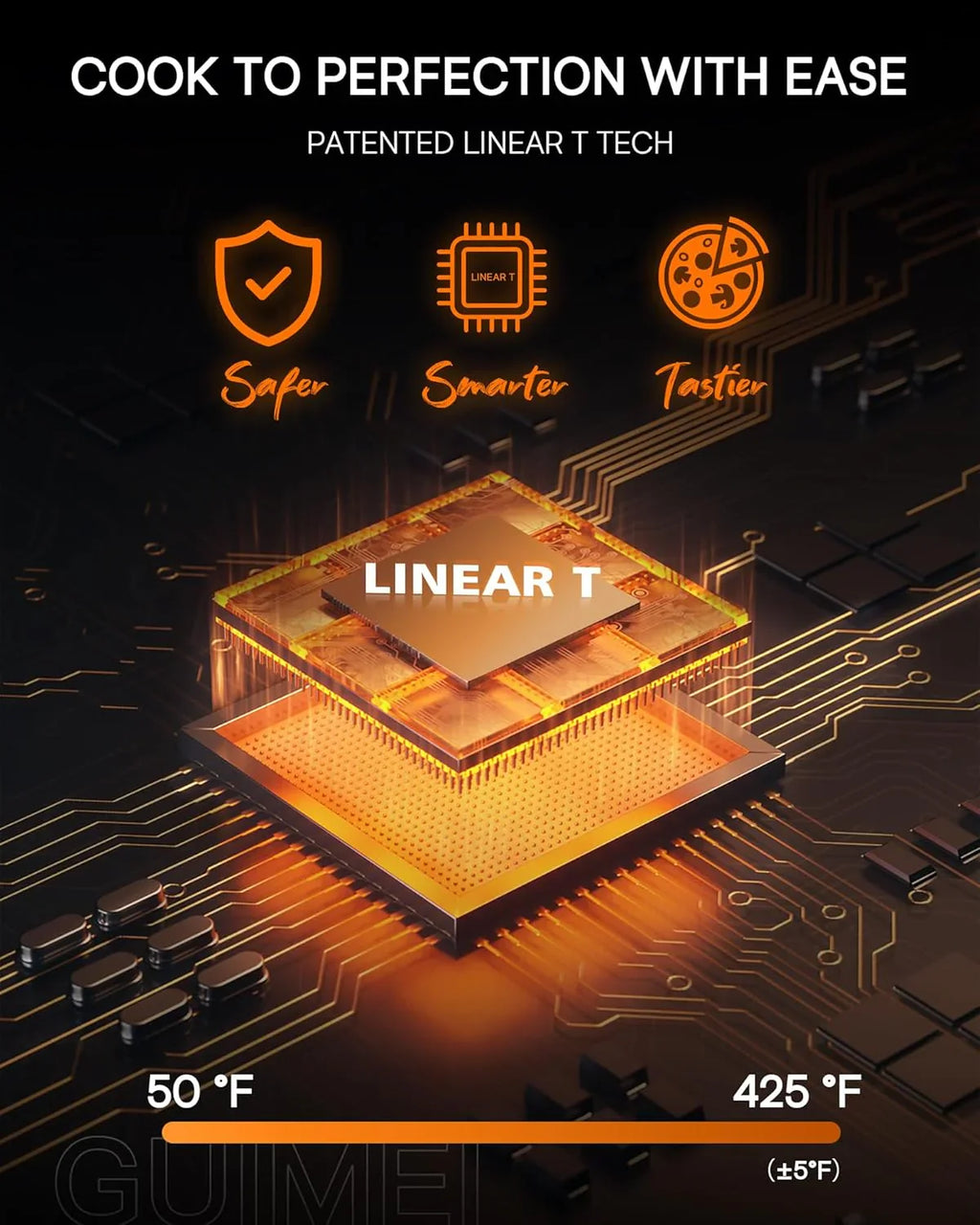 Nuwave Brio heteluchtfriteuse en grill met een inhoud van 15,5 liter, temperatuurregeling van 10 tot 220 °C, 100 voorgeprogrammeerde instellingen en 50 geheugenplaatsen, ingebouwde slimme thermometer en lineaire temperatuurregeling. 
