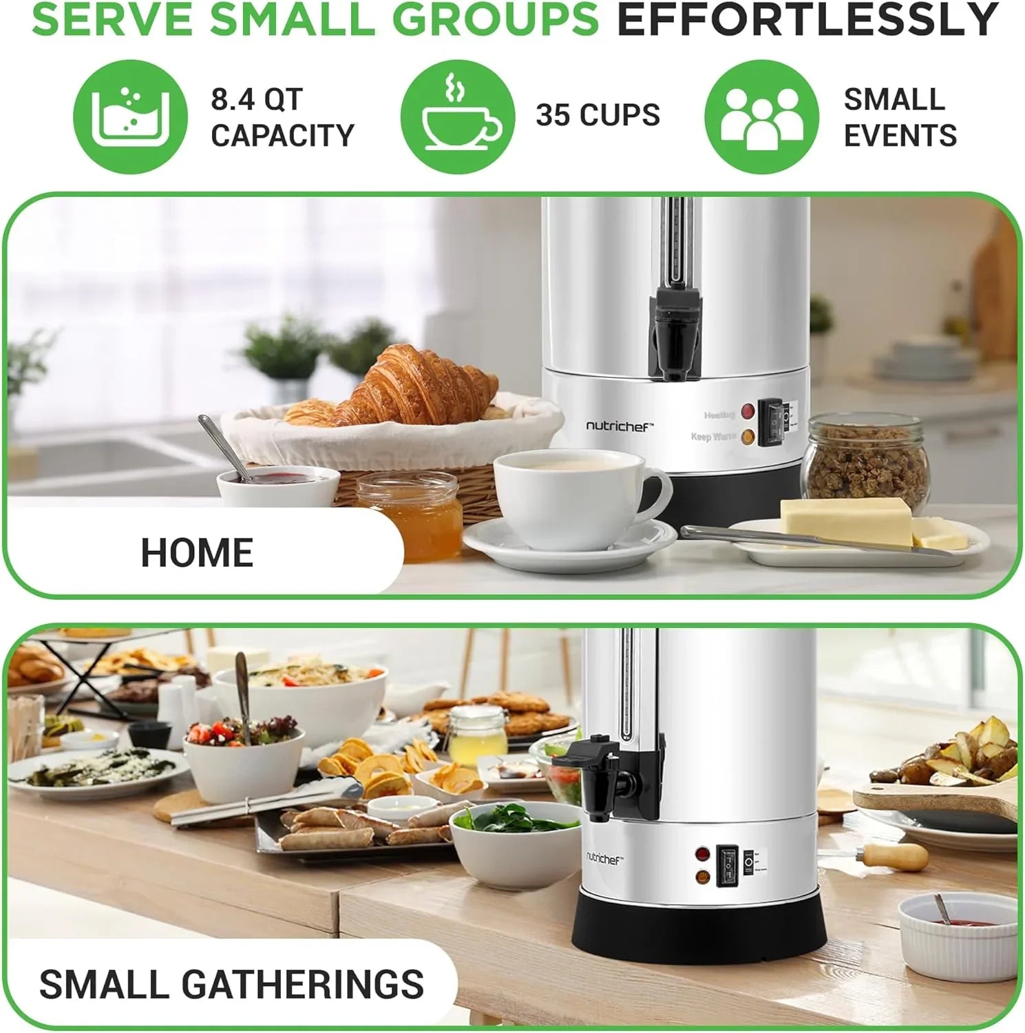 Chauffe-eau et distributeur d'eau chaude NutriChef, distributeur de boissons électrique 8 L