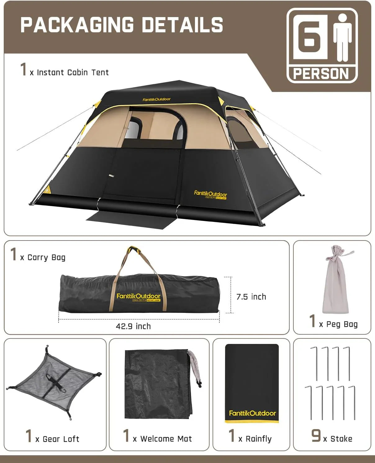 Tente de camping portable pour 4/6/8/10 personnes avec cabine instantanée et résistante à la pluie et au vent