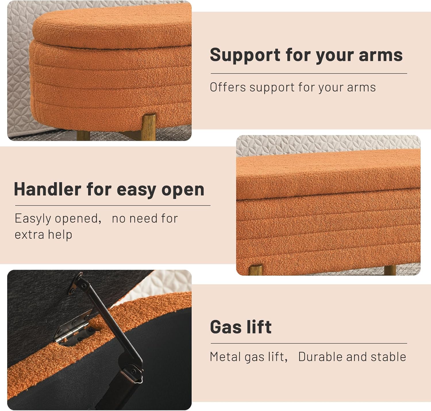 Tabouret de rangement moderne Furniliving, tabouret de bout de lit en bois massif Sherpa, tabouret rembourré tabouret d'intérieur