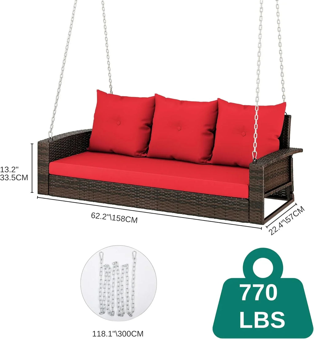 YITAHOME Balancelle suspendue pour porche, 3 places, banc d'extérieur en osier