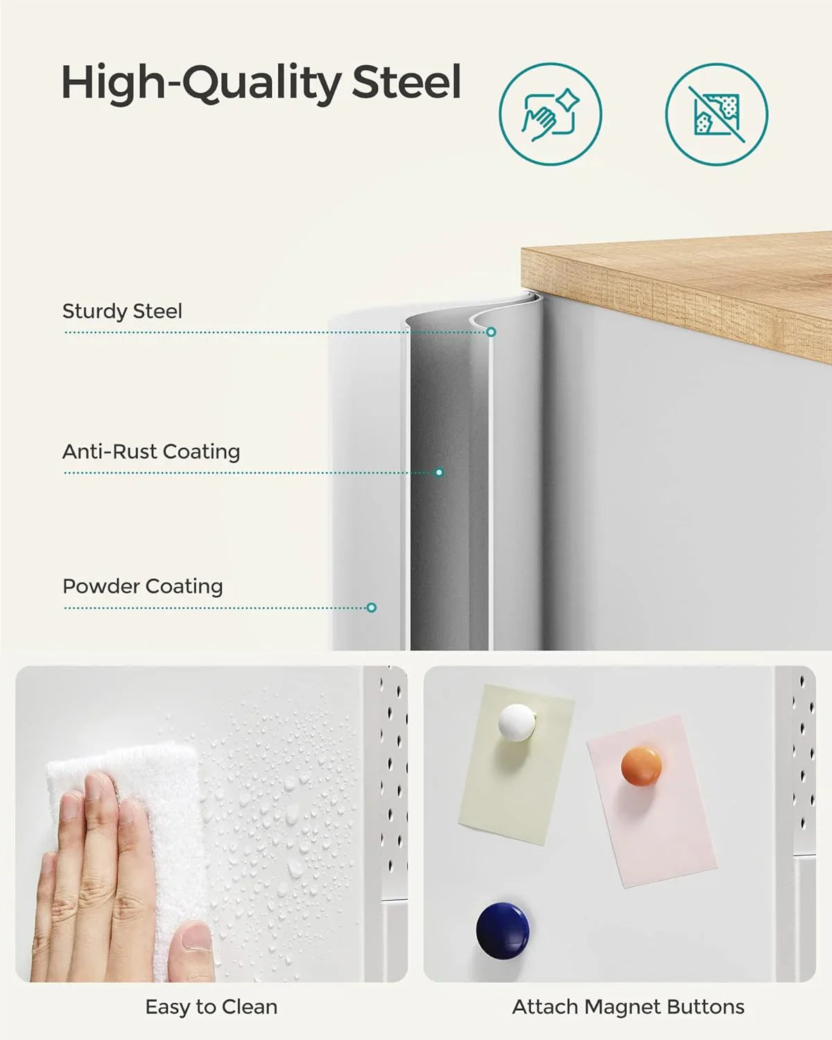 SONGMICS Meuble de rangement, armoire métallique, buffet avec 2 portes, 40 x 80 x 76 cm