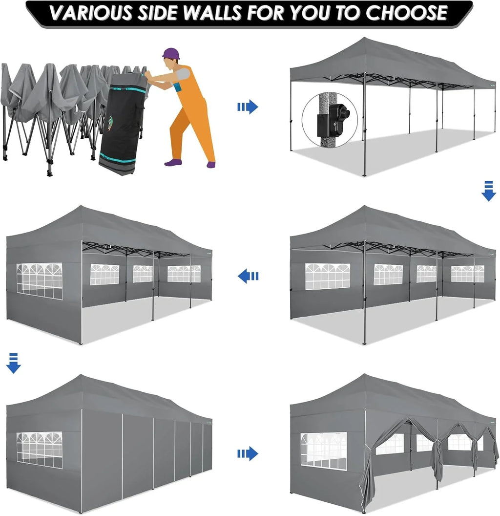 Tente pop-up robuste COBIZI 10x20 avec 6 parois latérales, facile à installer