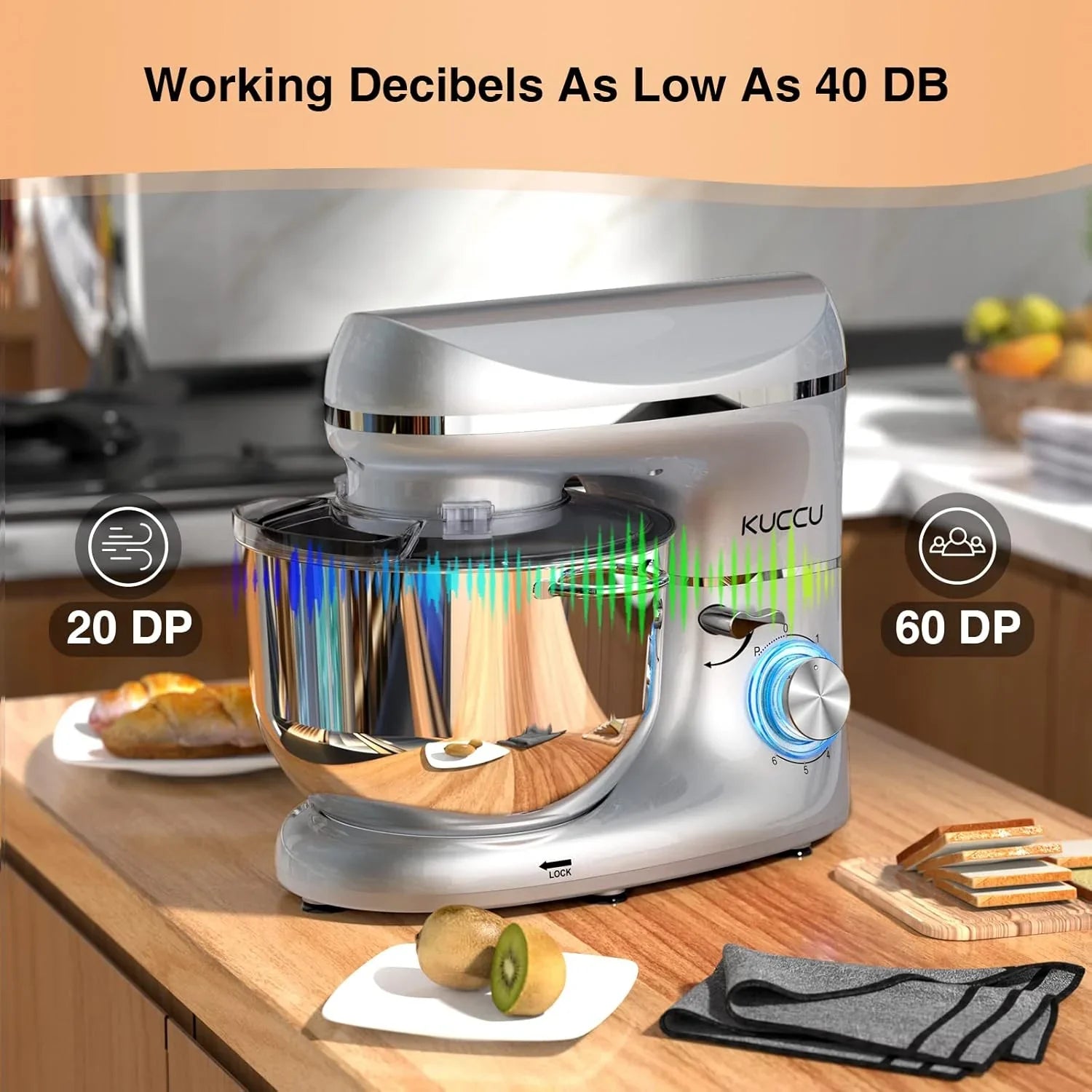 Batteur sur socle 6,5 pintes 660 W 6 vitesses à tête inclinable, batteur électrique de cuisine