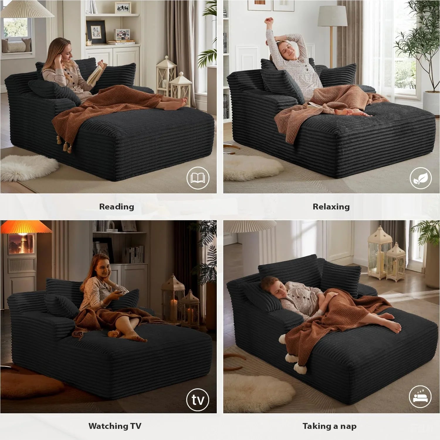 Fauteuil inclinable d'intérieur de 50 pouces, canapé-lit surdimensionné en velours côtelé, fauteuil de lecture à couchage profond, canapé nuage, canapé de salon