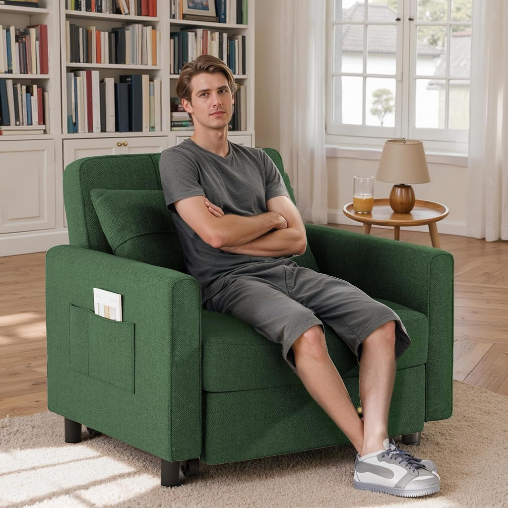 Canapé-lit convertible 3 en 1, convertible en lit simple gigogne avec dossier réglable, spacieux et multifonctionnel