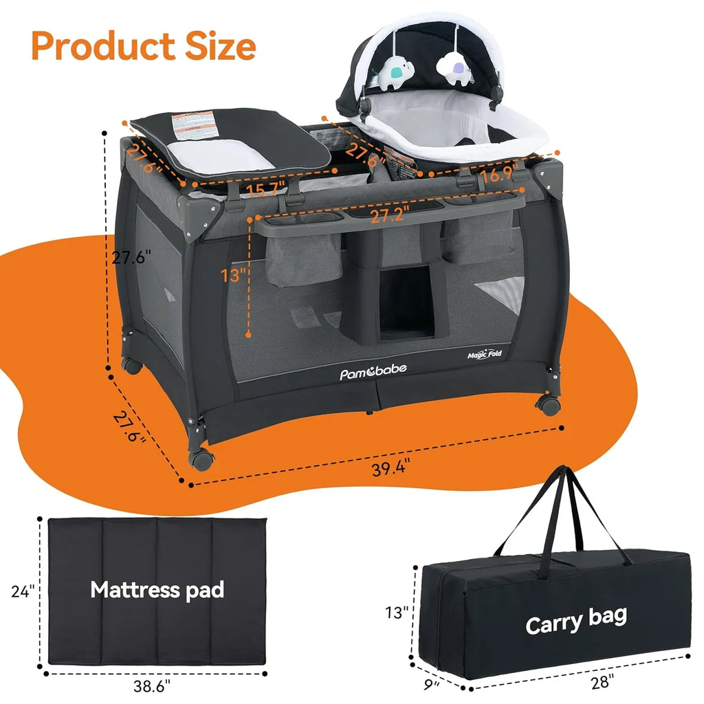 Parc pour bébé Pamo Babe - Le cadre en acier robuste offre un espace de couchage sûr et un berceau portable