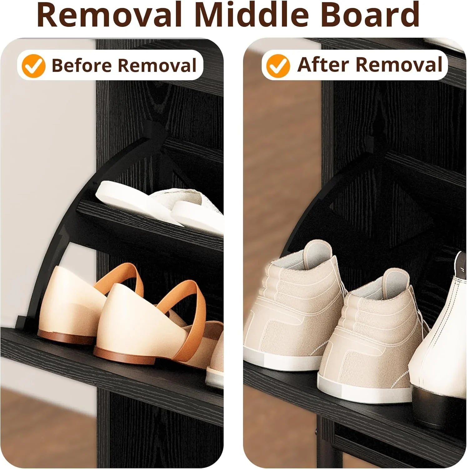 Meuble à chaussures IRONCK avec 2 tiroirs rabattables, meuble de rangement à chaussures indépendant en bois