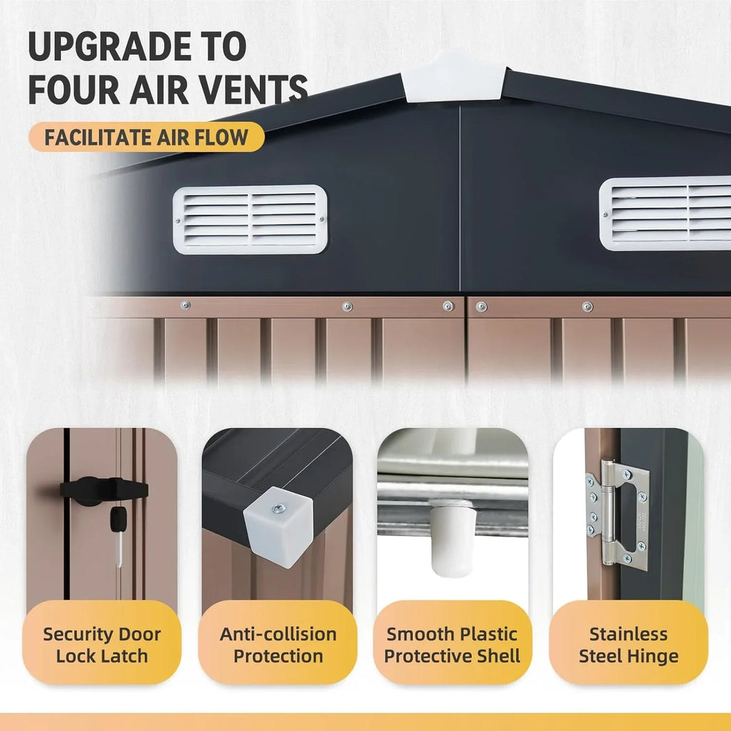 Abri de jardin Aoxun 7,4 x 5,3 pi, plancher en acier galvanisé, abri de jardin en métal, portes doubles