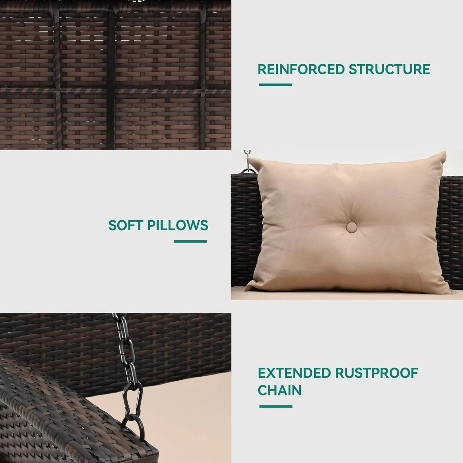 YITAHOME Balancelle suspendue pour porche, 3 places, banc d'extérieur en osier