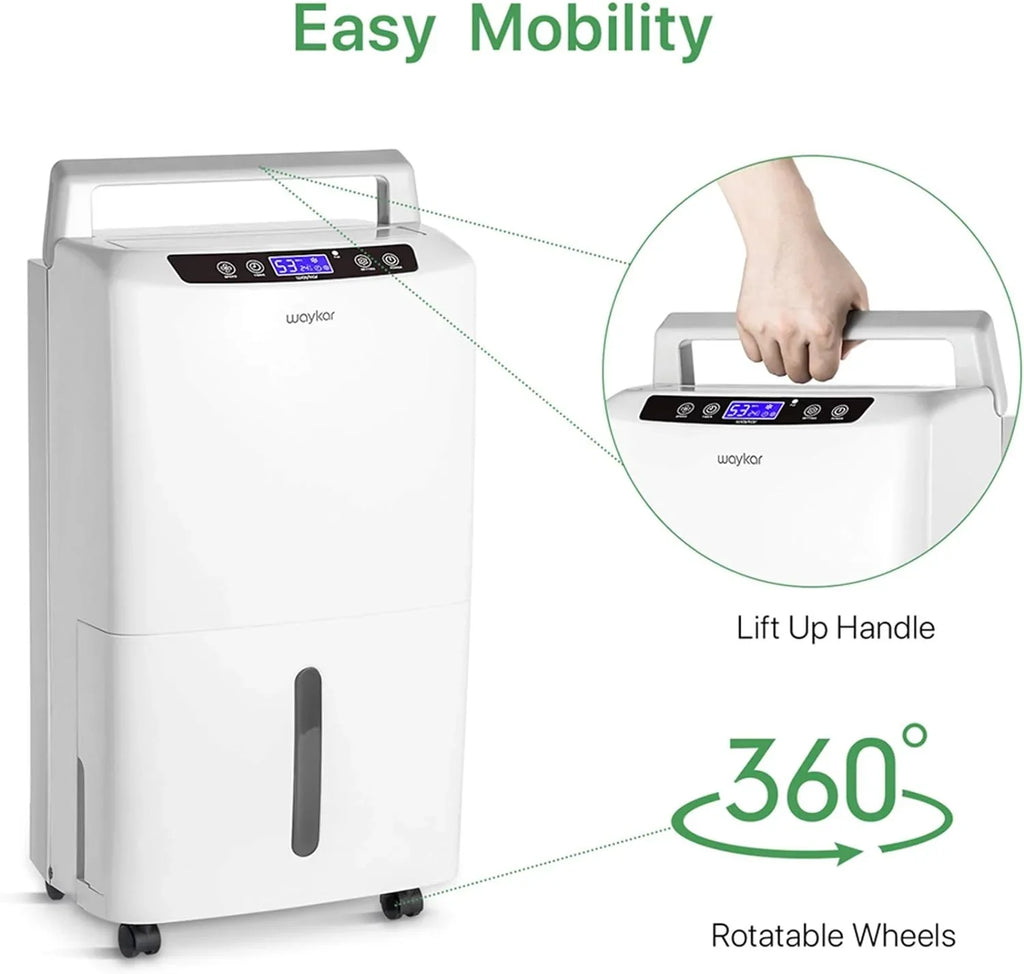 Déshumidificateur Waykar de 2 000 pi² pour la maison et les sous-sols, avec drainage automatique ou manuel, réservoir d'eau de 0,66 gallon