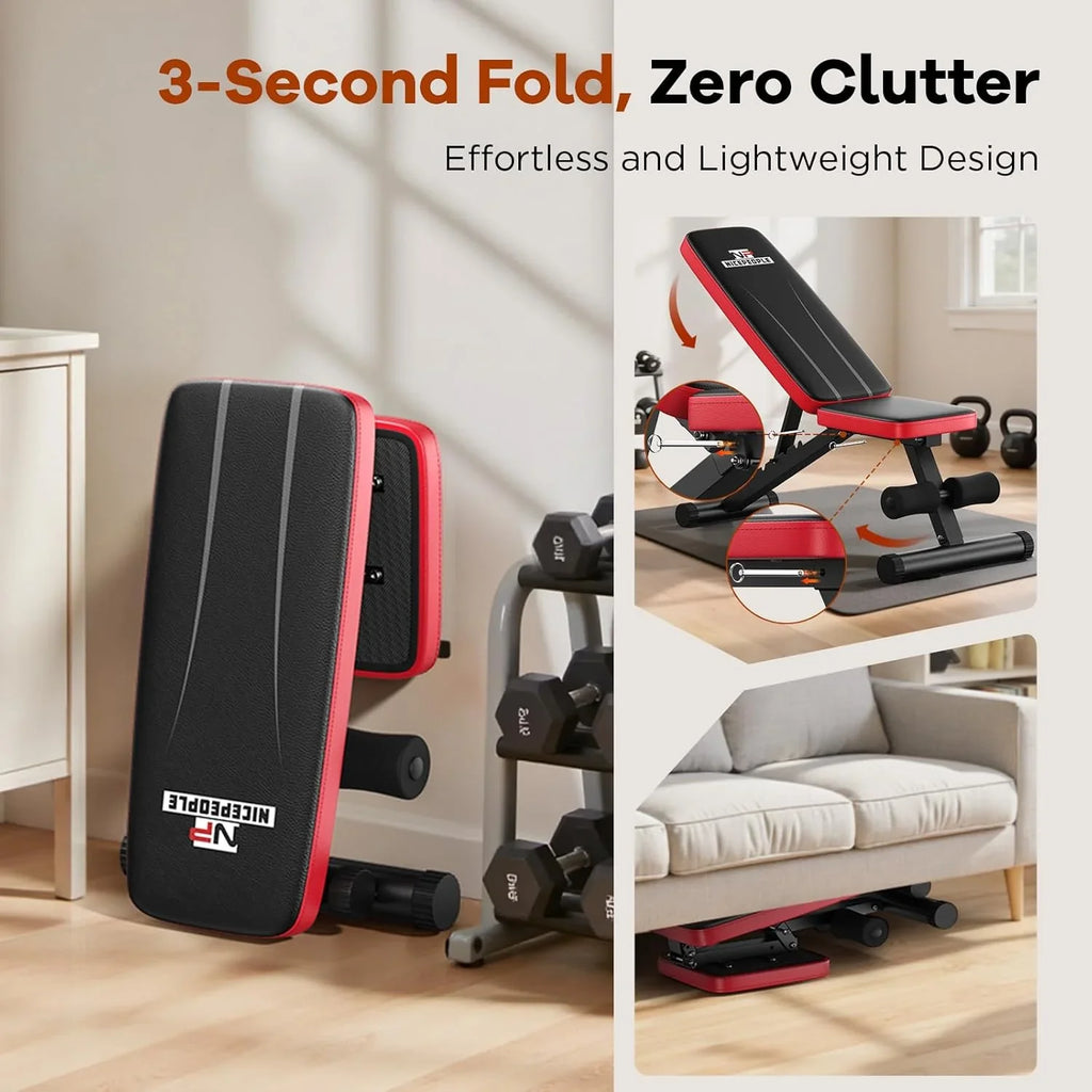 Banc de musculation de base pour salle de sport à domicile, banc d'entraînement pliable avec 8 dossiers, capacité de poids de 660 lb, banc réglable
